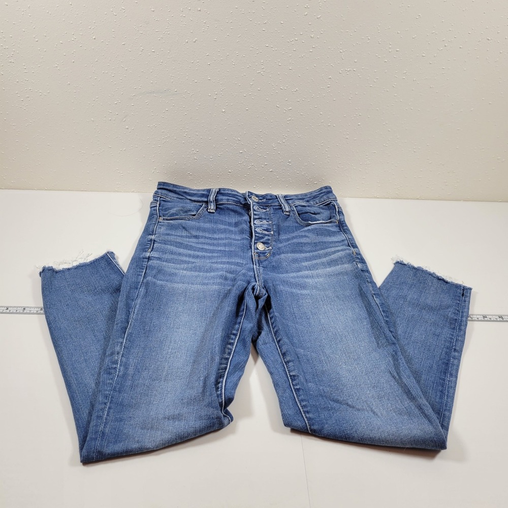 American Eagle Super HiRise Jegging Women 10 Short Blue Excellent Button Fly Raw